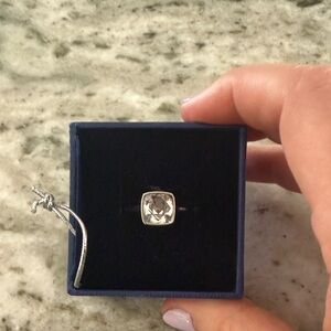 Silver Swarovski  Ring with Clear Cushion-Cut Stone - Size 8